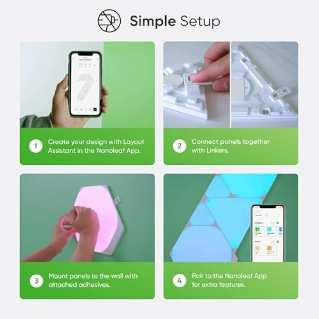 Nanoleaf Shapes Hexagon Starter Kit, 9 LED Smart Light Panels - Dimmable & Modular Wi-Fi Wall Mood Lights, Works with Alexa Google Assistant Apple Homekit, for House Room Decor or Desk