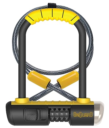 OnGuard Bulldog Combo DT-8012C Bike Lock, Combo Bike Locks, High Security & Reliable, Bicycle Lock With Rubber Coated Crossbar, Locks Shackle On Both