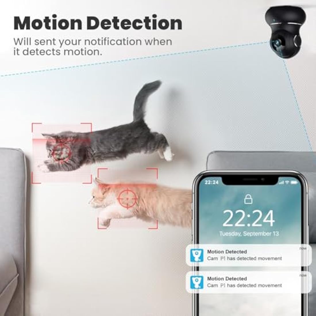 litokam Little elf Smart Camera, 2K Indoor Security Camera with 360° Motion Tracking, Pet Camera Night Vision, [2025 New] House Cameras for Pet/Nanny, WiFi Camera Two-Way Audio, Work with Alexa