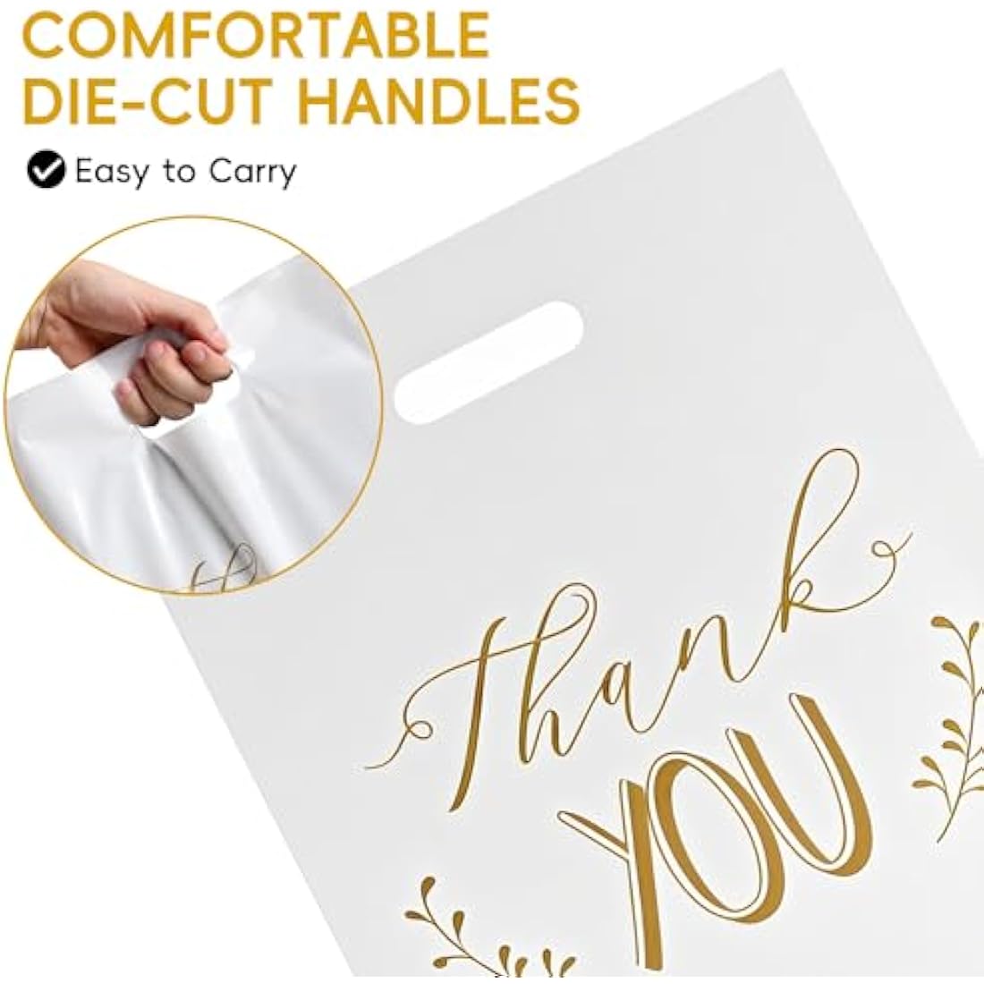 100 Pack Thank You Carrier Bags - 30x38cm Merchandise Retail Plastic Carrier Bags with Handles for Shopping, Gifts, Boutique, Stores, Business, Market Stall, Trade Shows, Wholesale (Black+ White）