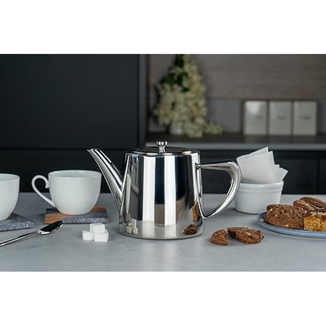 Café Olé DW-048 Derwent Teapot, Stainless Steel, 48oz (1.3 Litres), 4-5 Cup, Mirror Polished