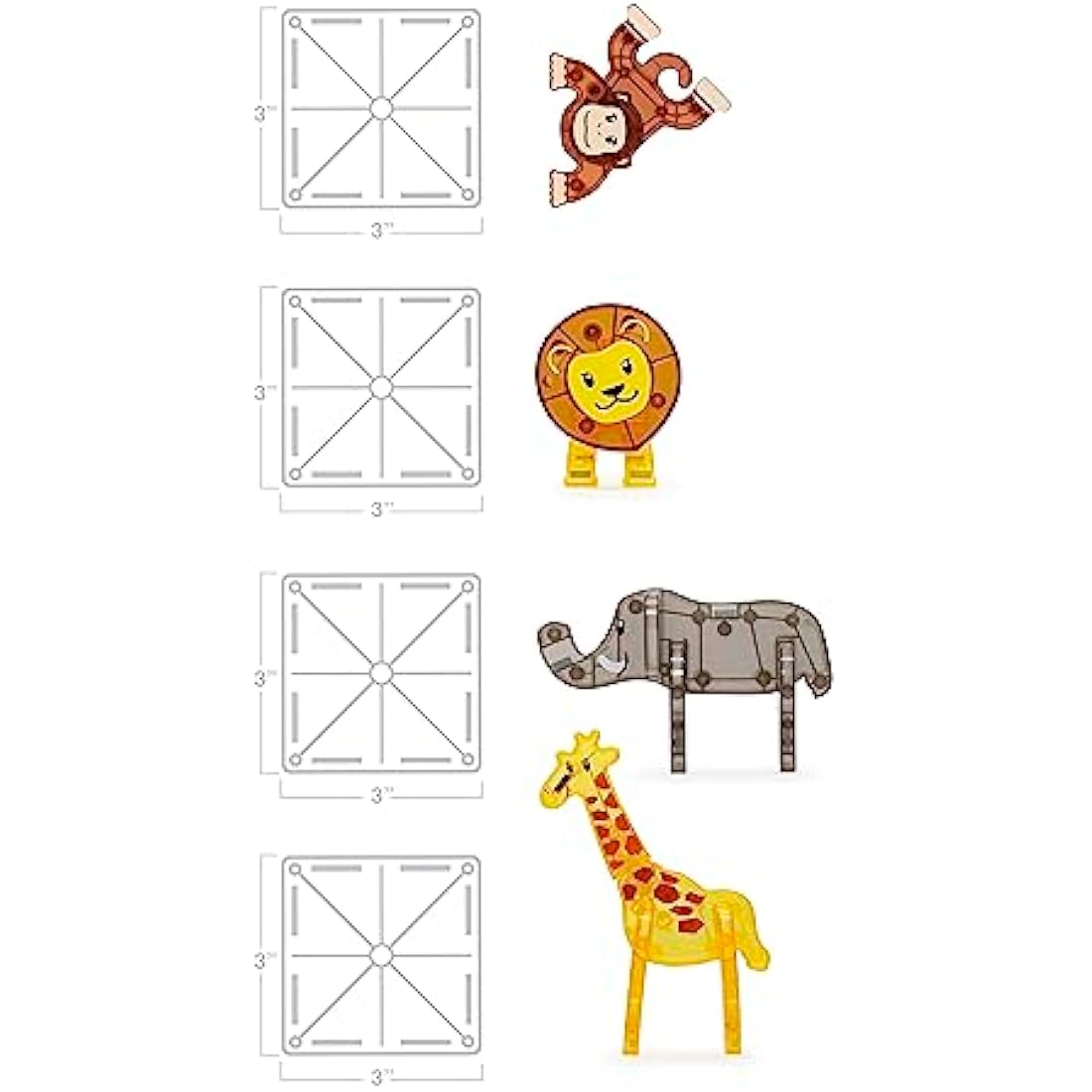 Magna-Tiles Safari Animals 25-Piece Set - 3D magnetic building tiles, Clear Colors