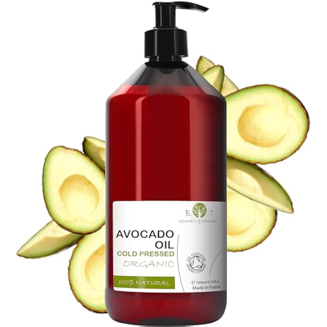 Organic Cold Pressed Avocado Oil Anti-Wrinkle & Anti-Stretch Mark Properties | Hair and Eyelash Fortifier | Makeup Remover | Body Massage Oil | Nail Care, 1000ml
