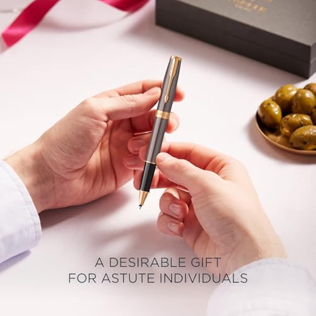 PARKER Sonnet Rollerball Pen | Grey Lacquer with Gold Trims | Fine Stainless Steel Point | Black Ink Refill | Gift Box | Perfect Graduation Gifts