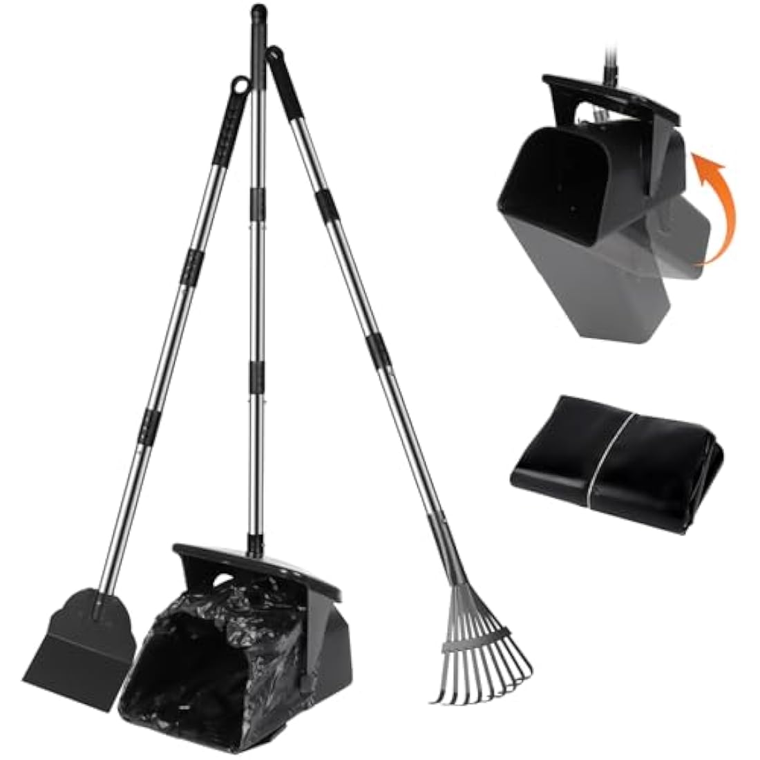 YGNNXRN Dog Poop Scooper with 20 Bag Attachment Long Handle Swivel Bin, Rake & Spade Heavy Duty Easy to Clean Pooper Scooper for Large Medium Dogs Pet Waste Removal Solution for Yard, Grass, Gravel