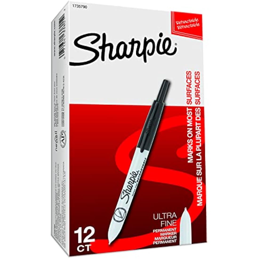 Sharpie Retractable Permanent Markers, Ultra Fine Point, Black, 12 Count