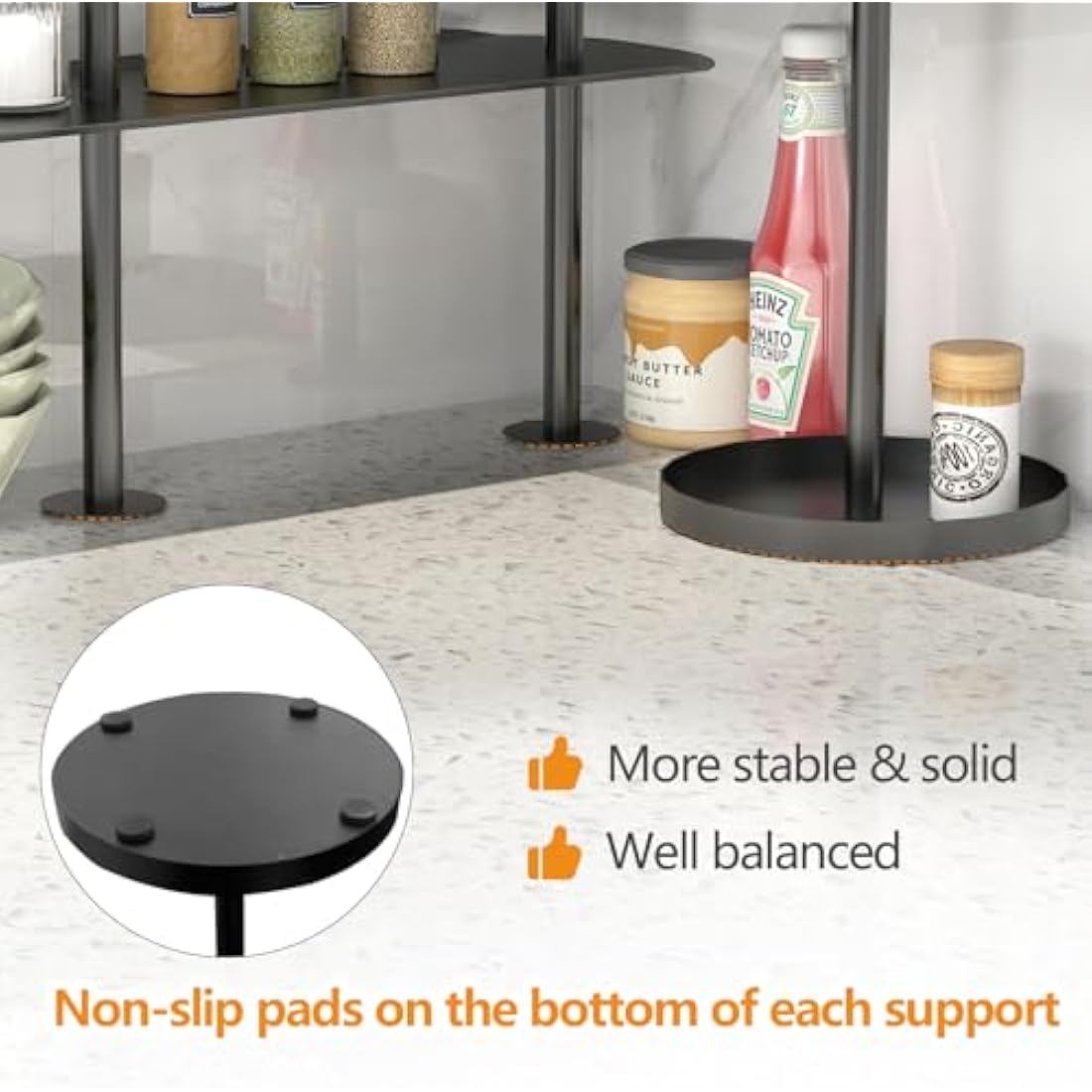 STWWO Kitchen Countertop Organizer,3 Tier Adjustable Corner Shelf Metal Spice Rack Freestanding Desktop Storage Rack for Kitchen Coffee Bar Bathroom Counter Plant, Black