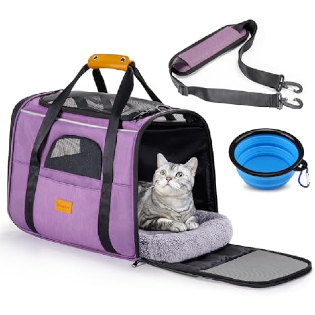 Morpilot Cat Carrier - Airline Approved Pet Carrier, Portable Dog Bag with Breathable Mesh, Adjustable Shoulder Strap, and Bowl - Small Travel Cage in Pink