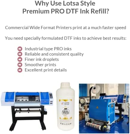 Lotsa Style Premium PRO DTF Ink Refill for Inkjet Printers Heat Transfer Film Printing, Large and Wide Format Commercial Edition (Large, CMYK Wh)