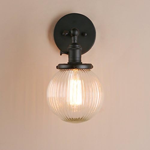 PathsOn 15cm Industrial Modern Vintage Retro Wall Lights, Loft Bar Kitchen Sconce Lights Lamp Fixture with Ribbed Globe Clear Glass Light Shade (Black)
