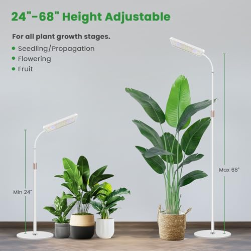 Wiaxulay Floor Grow Lights for Indoor Plants, 153 LED Full Spectrum Plant Light with Stand Adjustable Height, Halo Plant Grow Light with 4/8/12/16H