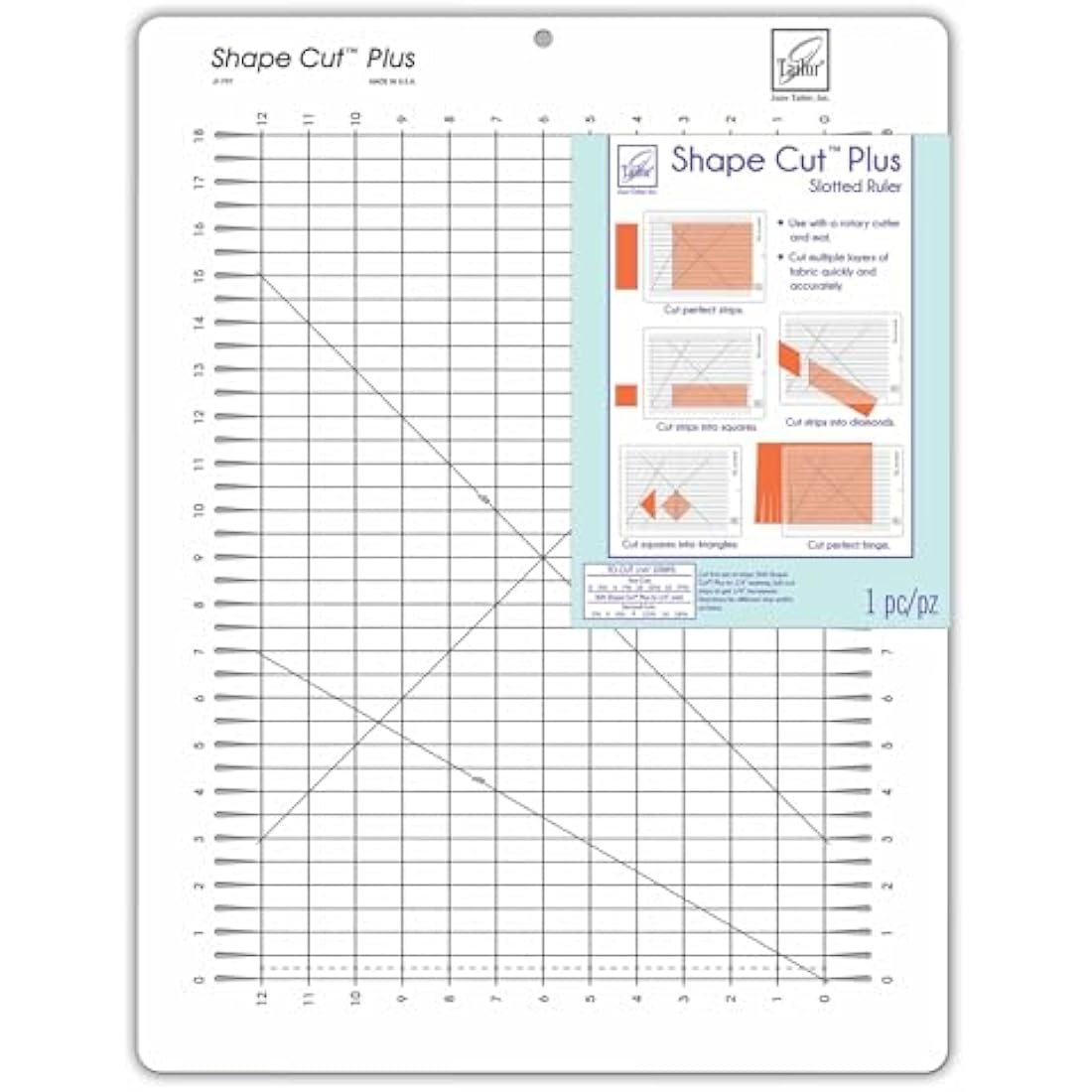 June Tailor Shape Plus Slotted Rotary Cutting Ruler, by The Yard