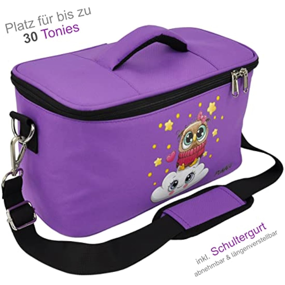 PUNALU Case for Toniebox, Space for 30 Tonies, Charger and Headphones Toniebox Bag (Owls Purple)