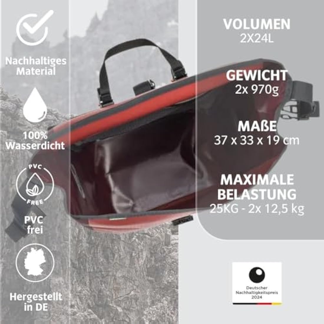 VAUDE Aqua Back Bike Pannier in Blue, 24L Rear Bike Rack Bag - Waterproof Cycling Bag, Easy Mounting - Made in Germany