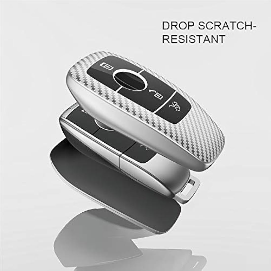 OATSBASF Car Key Cover Compatible with Mercedes Benz,Car Key Box for Benz E Class 2017 S 2018 (Silver-Stripe)