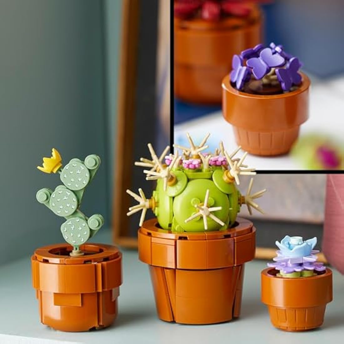 LEGO Botanicals Tiny Plants Set - Gifts for Mothers with 9 Potted Artificial Plants for Indoors incl. Faux Cactuses & Red Anthurium - House Warming Presents & Home Decor - 10329