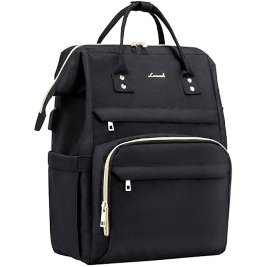 LOVEVOOK Laptop Backpack Womens, Large Travel Casual Daypack Waterproof Bag with USB Charging Port, fits 15.6 for Women Work School Business College Rucksack, Black
