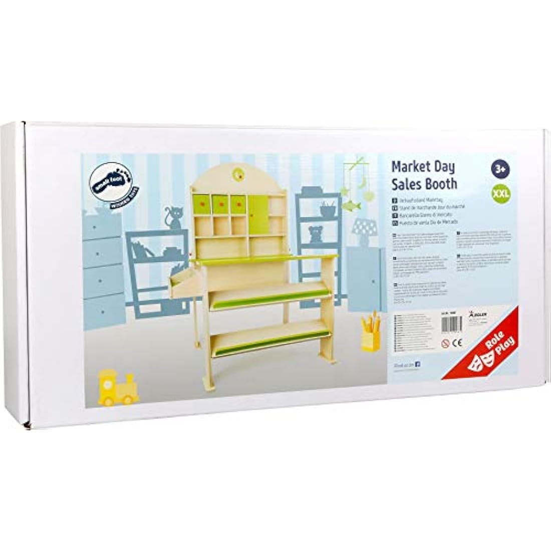 small foot 10587 "Market day" wooden stall with compartments and doors for goods of the merchant shop, from 3 years old