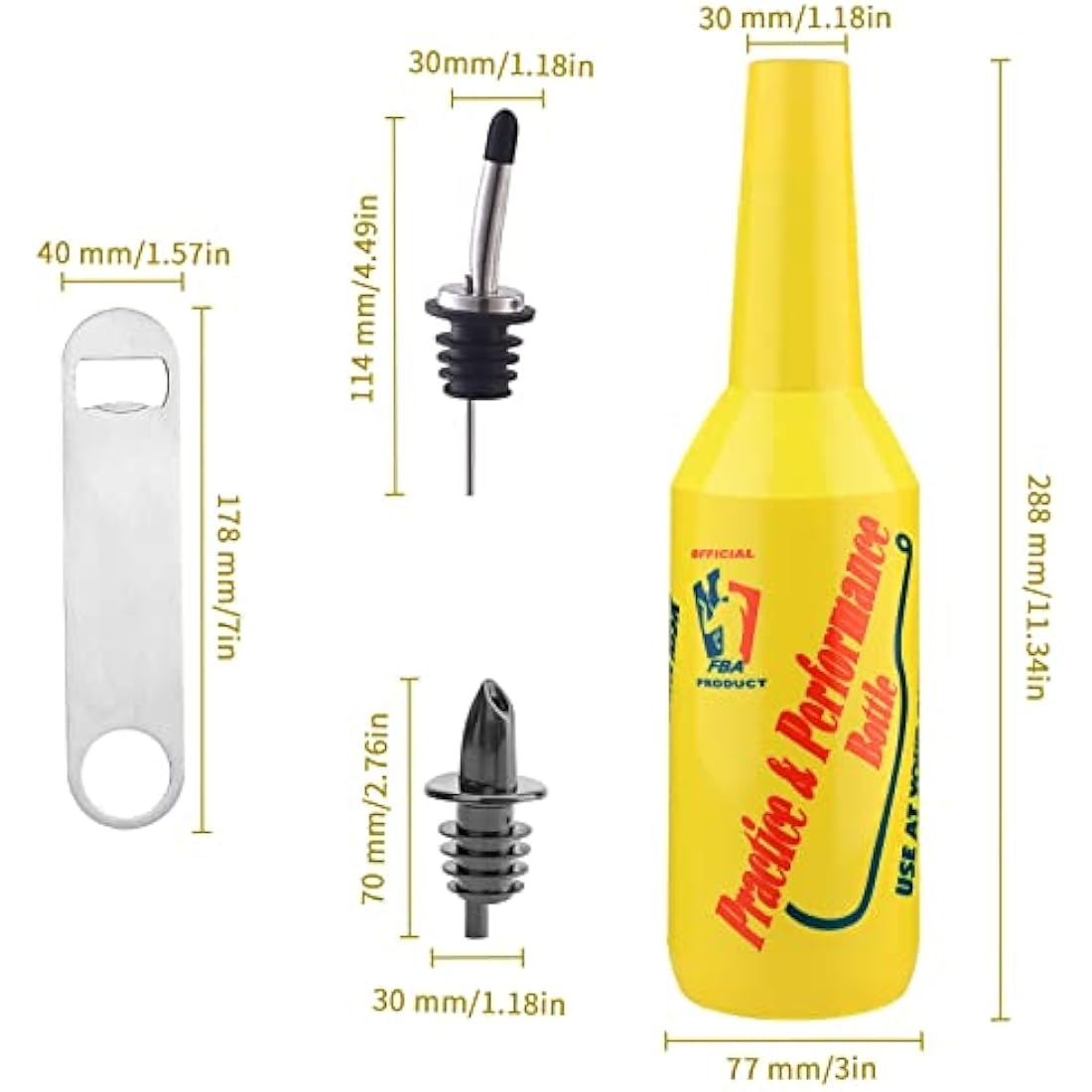 SuproBarware Flair Bottle Set of 3 - Cocktail Shaker, Training Bottle, 25oz/750ml (White, Pink, Yellow)