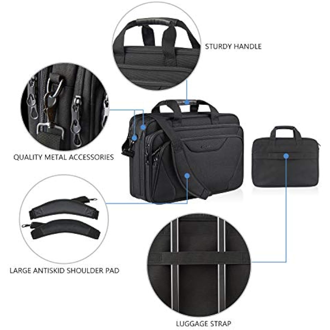 KROSER Laptop Bag Fits 17.3 Inch Laptop, Water Resistant Laptop Briefcase for Men Women Shoulder Bag Computer Bag with RFID Pockets Laptop Case for Work Travel Business School, Black