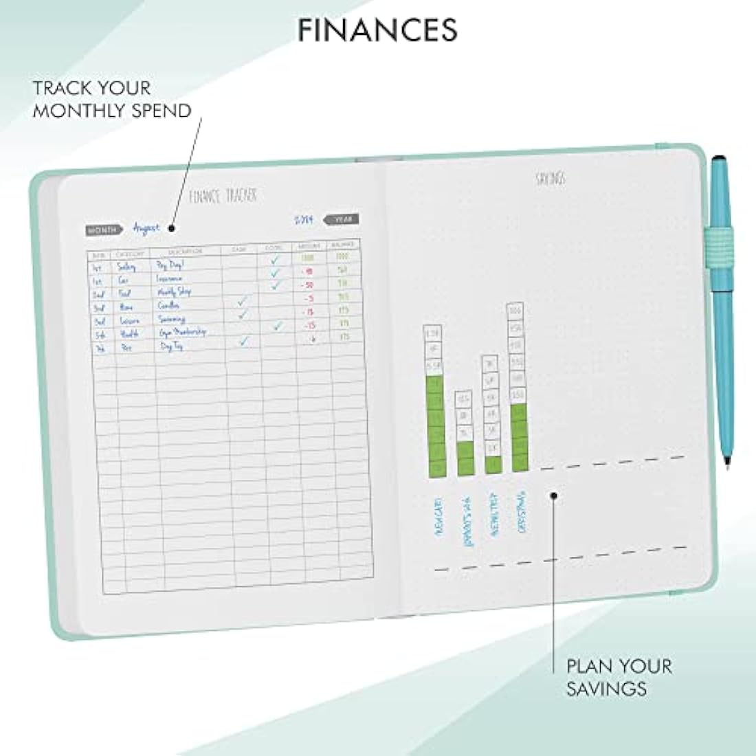 Daily Planner & appointment diary - Gratitude journal, wellness journal & Undated weekly planners and organisers - Desk journals for women & men - LUX Productivity Classic (DUCK EGG BLUE)