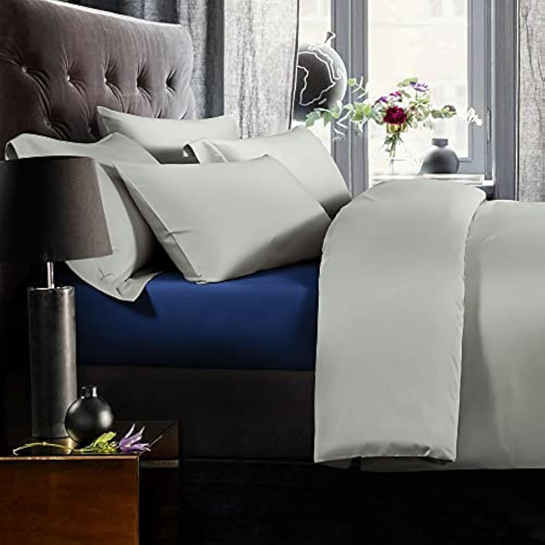 NTBAY 500 Thread Count 100% Egyptian Cotton Super King Fitted Sheet, Super Soft Cozy and Breathable Deep 12" / 30cm Fitted Bed Sheet, Navy
