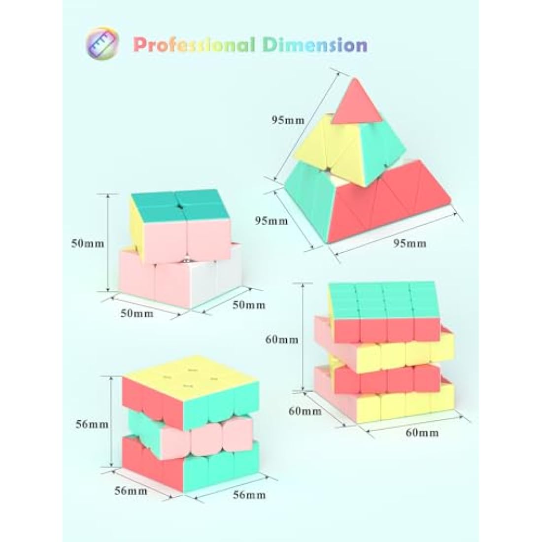 ROXENDA Speed Cube Set, 2X2 3X3 4X4 Pyramid Cube Stickerless with Instruction [4 Pack] (Macaron Cube Set)