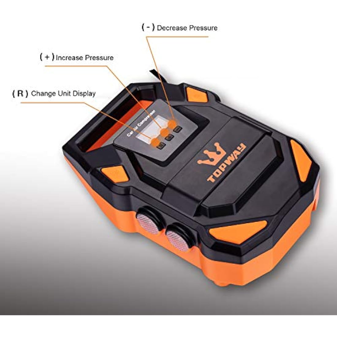 TOPWAY Tyre Inflator Air Compressor 12V DC, Digital Car Tyre Pump 150 PSI, 22mm Metal Cylinder, Auto Stop, Preset Pressure, Large Capacity, LED SOS Light, Cloth Bag, for Auto Bicycle Truck Tyres