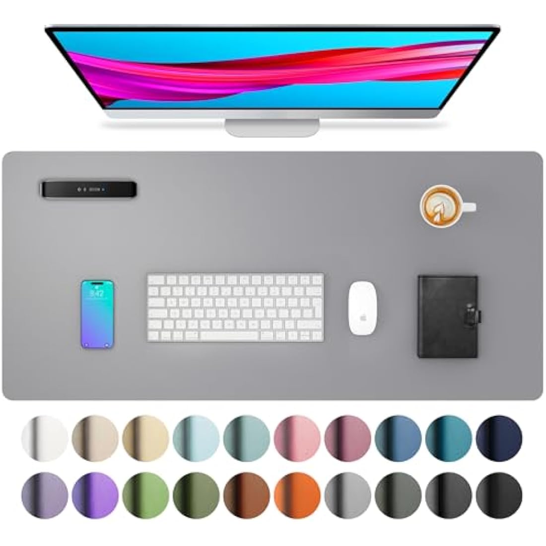 Leather Desk Pad Protector,Mouse Pad,Office Desk Mat, Non-Slip PU Leather Desk Blotter,Laptop Desk Pad,Waterproof Desk Writing Pad for Office and Home (80cmx40cm, Light Grey)