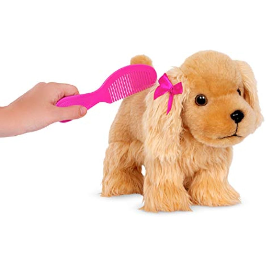 Pucci Pups – Plush Puppy – Dog Carrier – Toy Cocker Spaniel – Pink & Golden Heart Print Bag & Cocker Spaniel and Comb– Stuffed Animal – 3+ Years