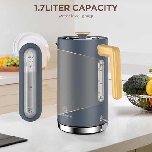 London Boutique Electric Kettle, Stainless Steel kettles Electric, Cordless Fast Boil Electric kettle with Wood Effect, Boil Dry Protection,