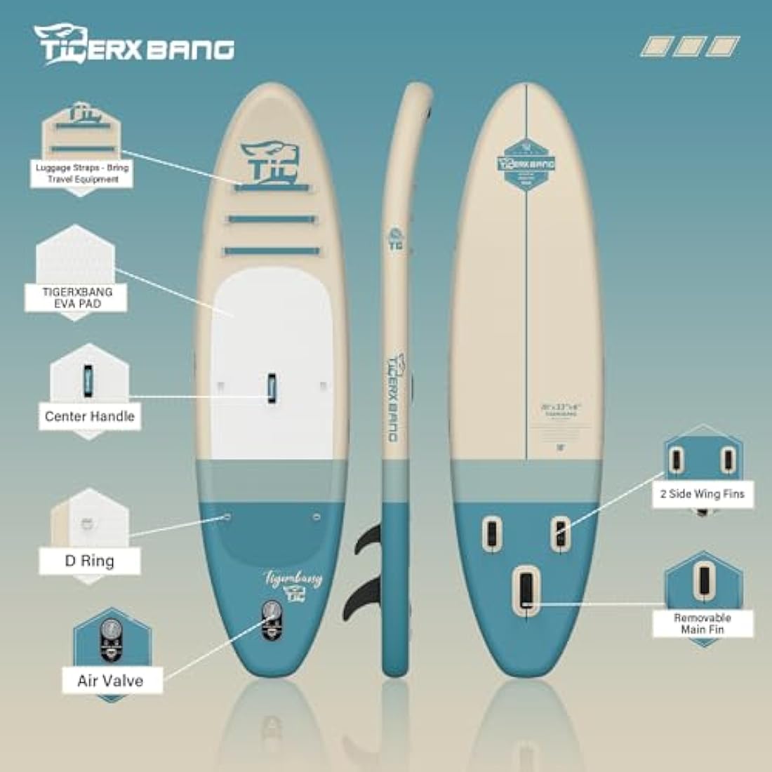 TIGERXBANG Inflatable Stand Up Paddle Board 11'6"/11'/10' with SUP Board Accessories, Versatile Premium Paddle Boards for Adults/Youth, Inflatable Paddle Board Polar/Wave/Sunny Wave Collection