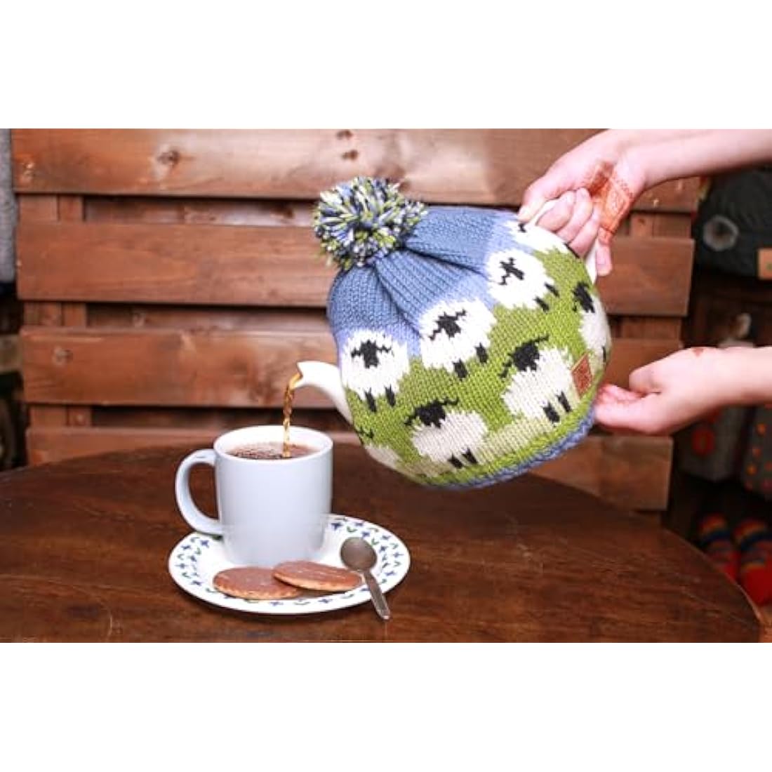 Pachamama Handknitted Medium 4-6 Cup 1.2L Wool Tea Cosy/Teapot Cover - Sheep Pattern Insulated Handmade Fair Trade Multicoloured