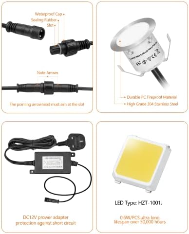 HIBOITEC 16Pcs Decking Lights, Lighting LED Deck Lights φ32mm, Cool White Decking Lighting, Waterproof Plinth Deck Light, for Outdoor, Garden, Floor Tile, Staircase, Wall Corner, Bathroom