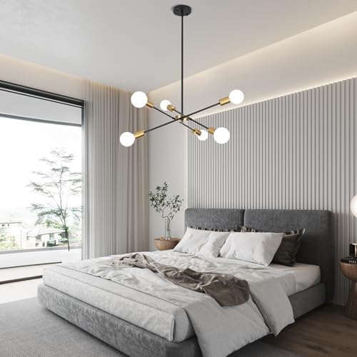 QAREHL Chandeliers Ceiling Lights, 6 Arm Sputnik Ceiling Light for Living Room Modern Black Pendant Light, Sputnik Chandelier for Bedroom, Dining Room, Kitchen, Hallway, E27 Socket