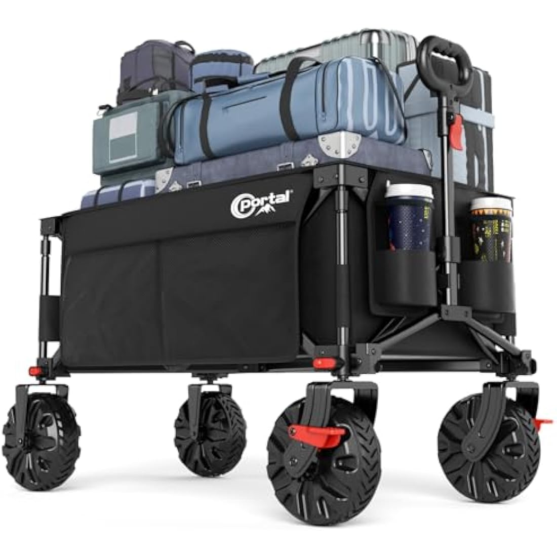 PORTAL Beach Trolley Cart for Sand All Terrain Big Wheels Festival Camping Trolley Folding Beach Wagon Foldable Garden Trolley on Wheels Supports 102kg Heavy Duty Collapsible
