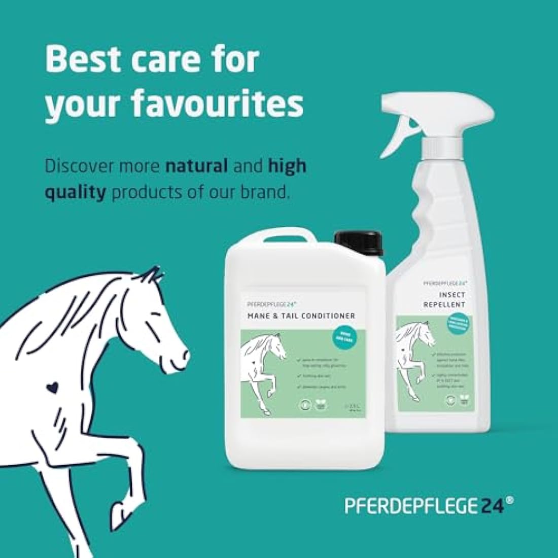 PFERDEPFLEGE24 Mane and Tail Detangler Spray for Horses - Brilliant Shine, Untangles & Conditions Hair - Non-Sticky & Long-Lasting Mane and Tail Spray - Dirt Repellent Horse Grooming - 2500ml