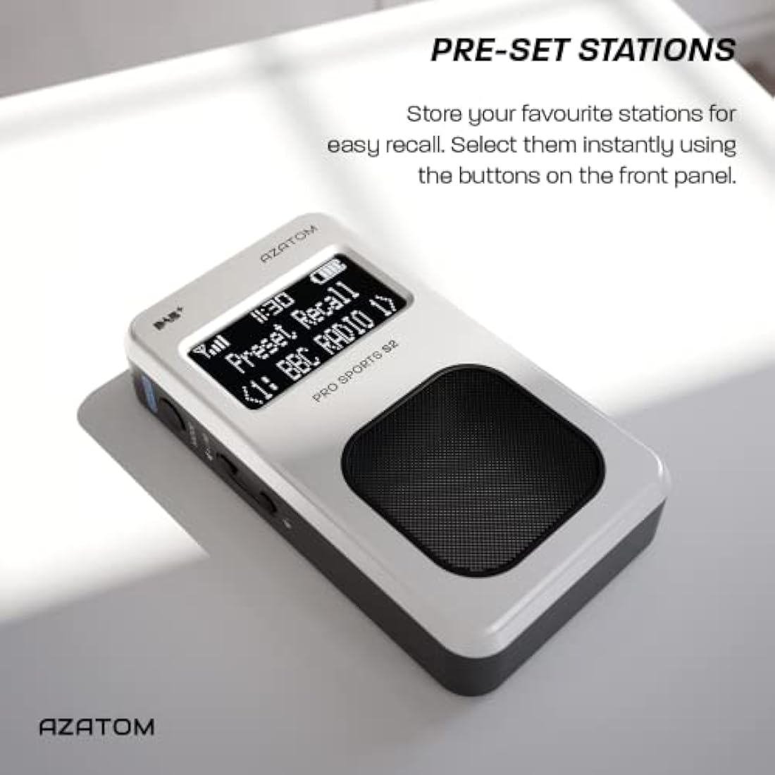 Portable DAB/DAB+ & FM Digital Radio | Sports Earphones Included | Built in Speaker | Rechargeable Battery (10-12 Hours) | Perfect for Sports, Hiking or Working | AZATOM Pro Sports S2 (Silver)