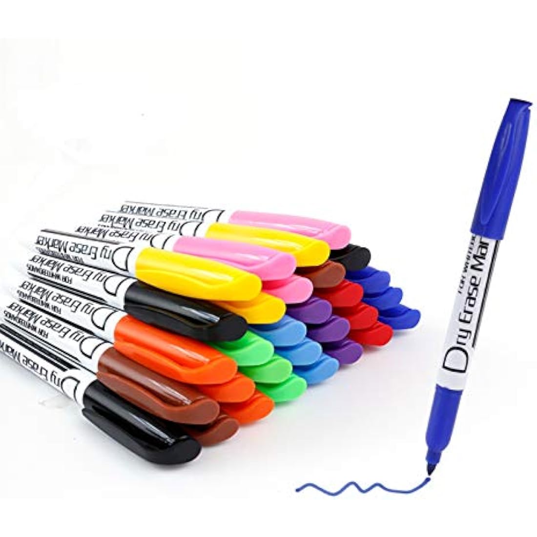 Volcanics Whiteboard Pens Low Odor Fine Whiteboard Markers Dry Wipe Pens Thin Box of 30, 10 Colours