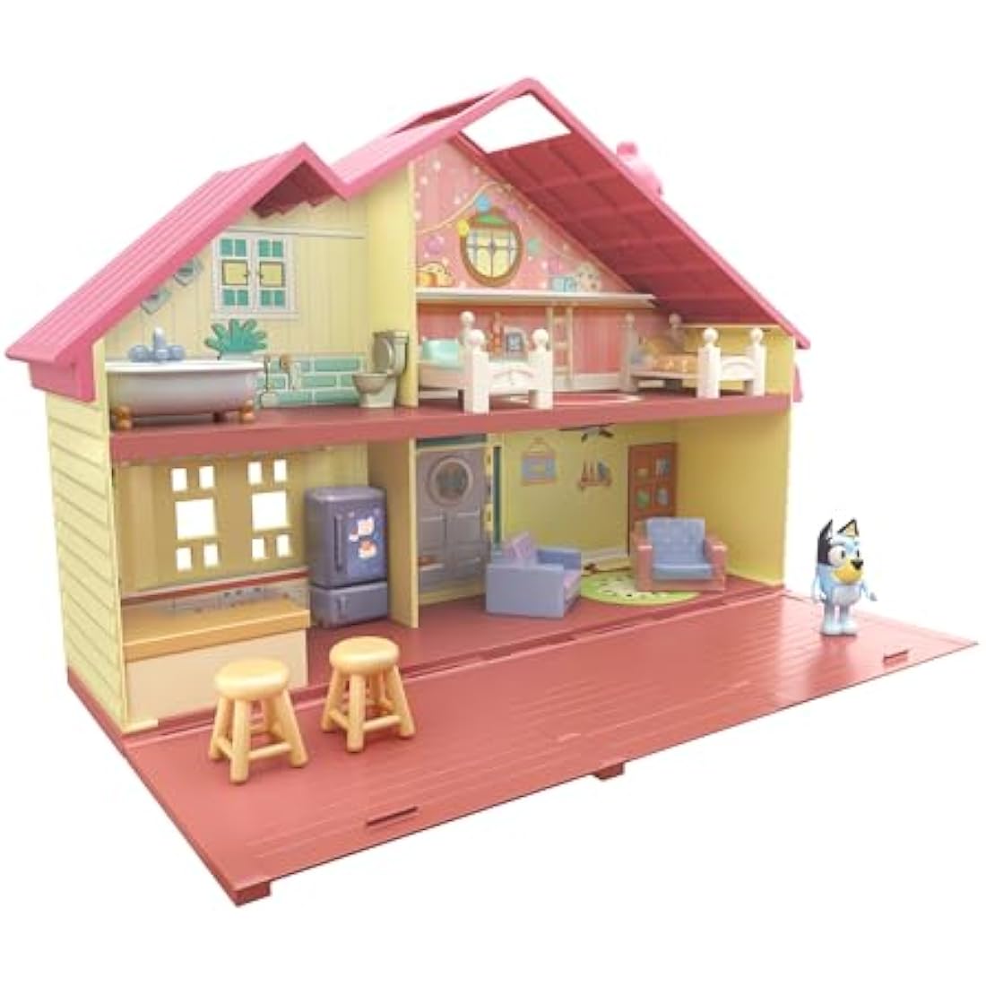 Bluey Heeler Family Home Play Set: 1 Official Collectable Action Figure, Large Playhouse Playset 4 Rooms, Furniture Accessories and Pull Down Patio