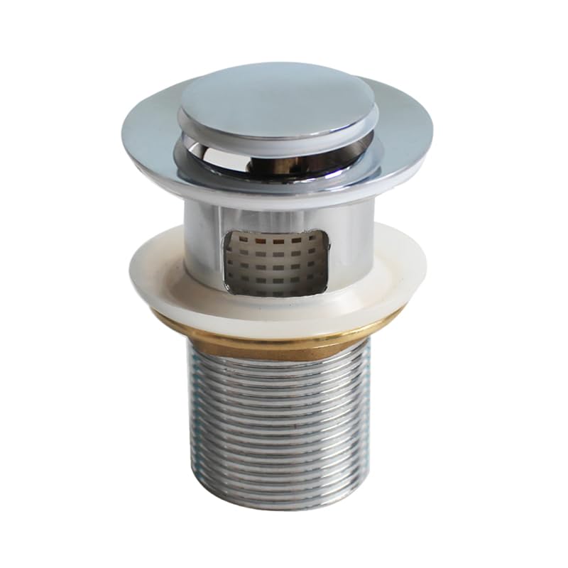 WaiiHO 021 Basin Drainer with Overflow, Brass, Chrome Finish, with Drain Basket, G1 1/4