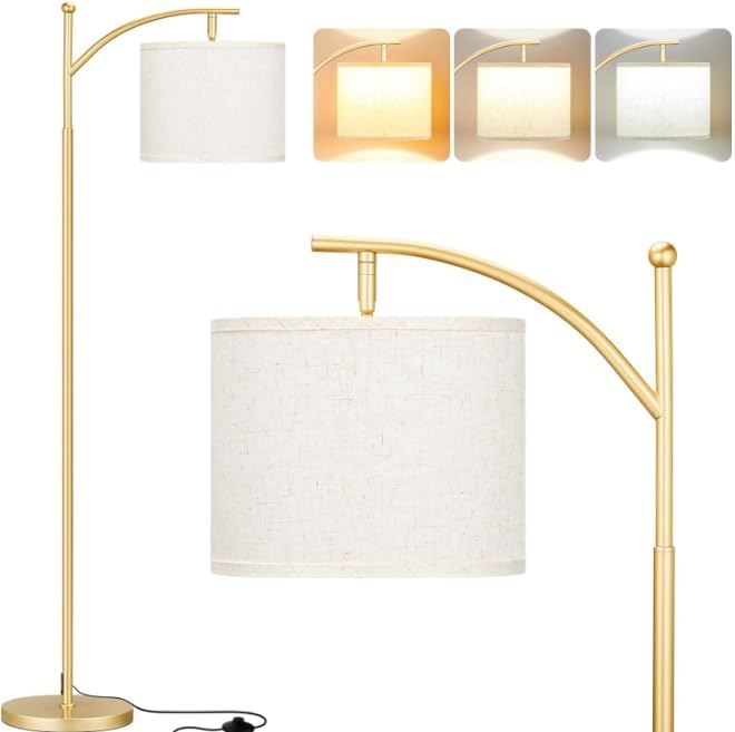 Aooshine Floor Lamps for Living Room with 3 Color Temperatures, Adjustable Tall Standing Lamp with Off White Shade and Gold lamp Hole(Bulb Included)