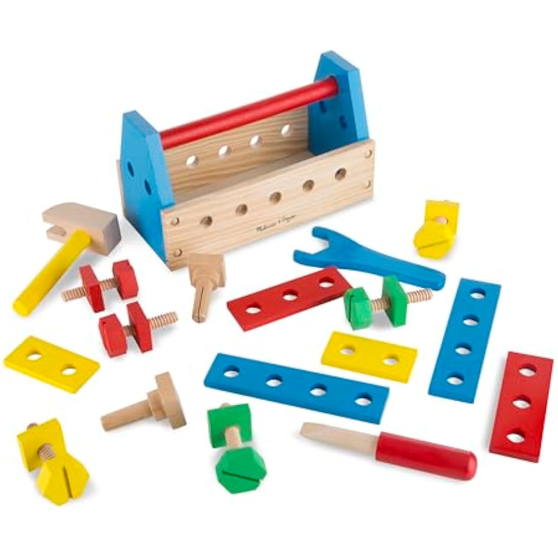 Melissa & Doug Take-Along Tool Kit Wooden Construction and Building Set (24 pcs) Pretend Play Toy for Kids Age 3+