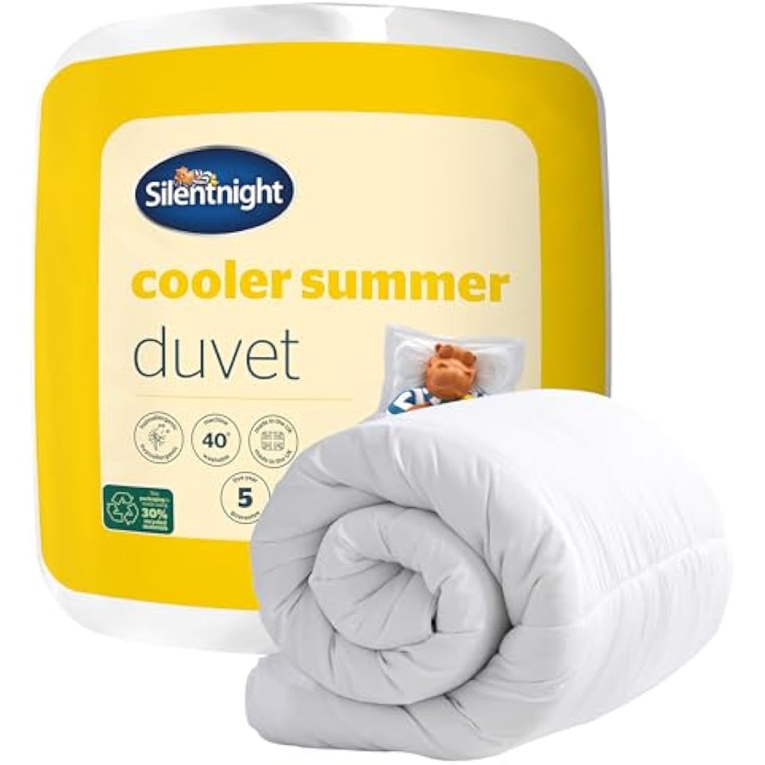 Silentnight Cooler Summer King Size Duvet 4.5 Tog – Lightweight Hypoallergenic and Machine Washable Summer Duvet Quilt – King Size (Package may vary), White