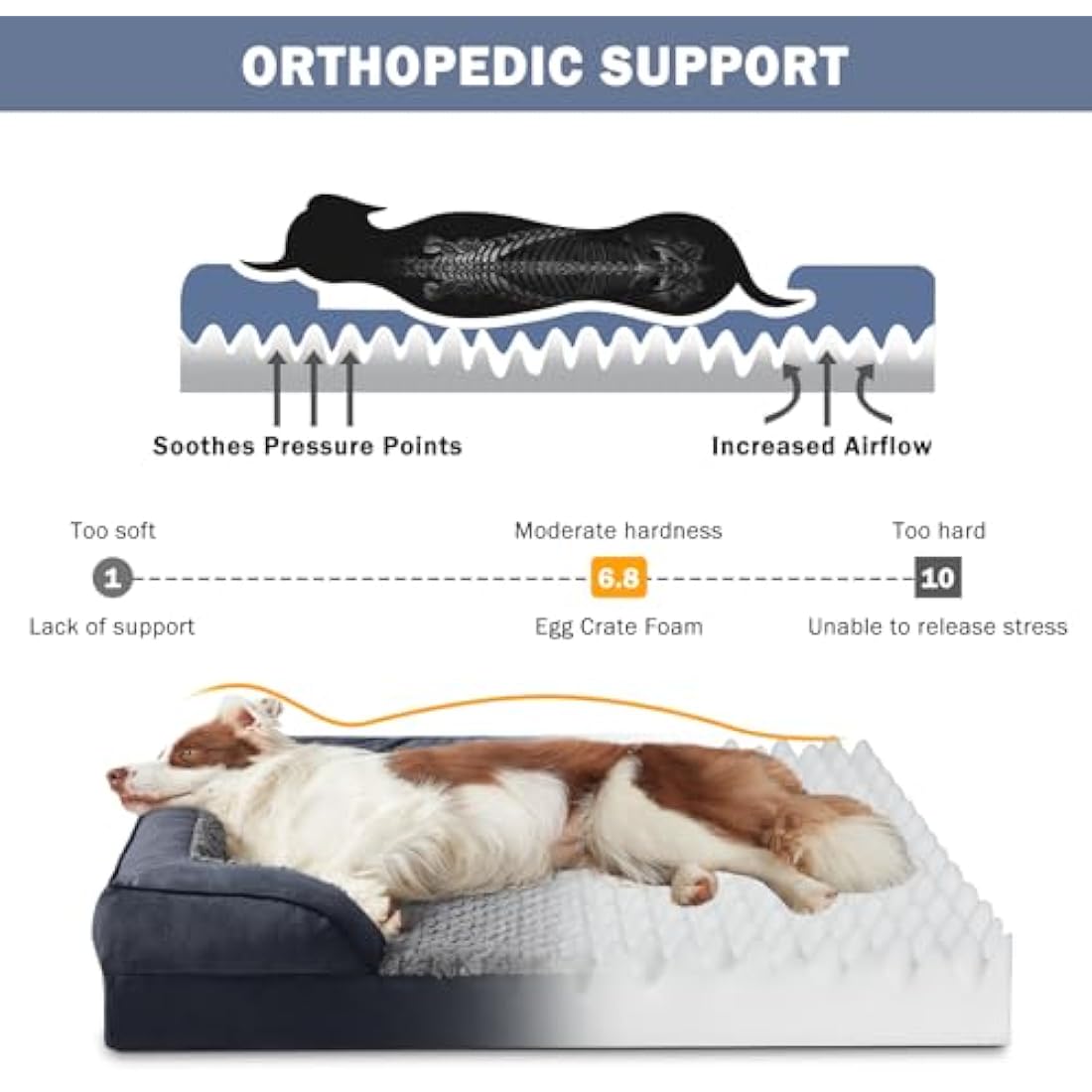 JOEJOY Large Dog Bed, Orthopedic Memory Foam Dog Beds, Washable Pet Bed, Grey, Fits up to 50lbs, Good for Doberman Pinscher, Sheltie, Border Collie, Australian Herding Dog