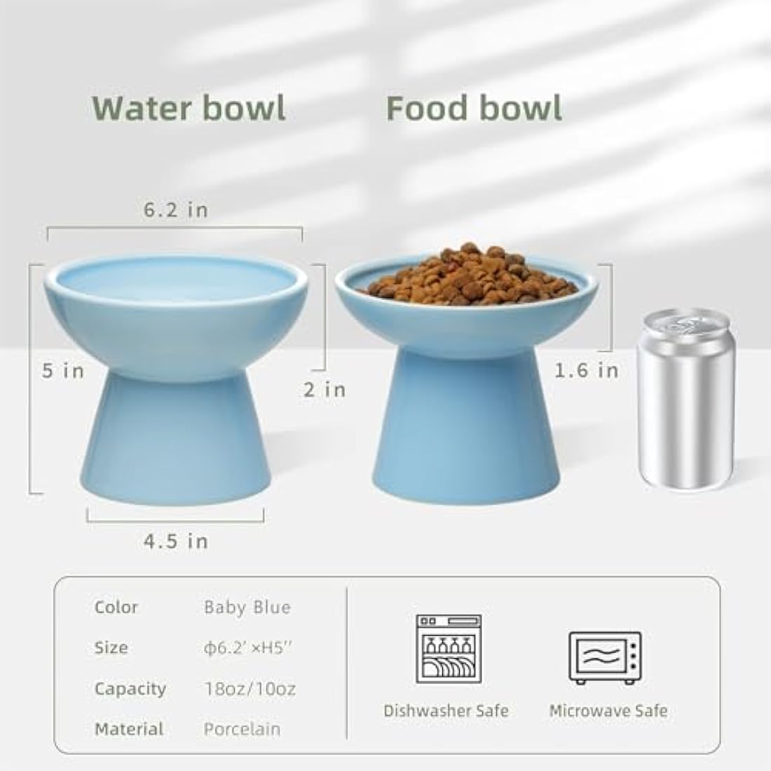 CEEFU 2 Extra Wide Elevated Cat Food Bowl, Ceramic Cat Bowls for Food and Water, Wide Shallow Cat Food Dish, Whisker Fatigue, Lead & Cadmium Free, Great Height for Cat, Blue