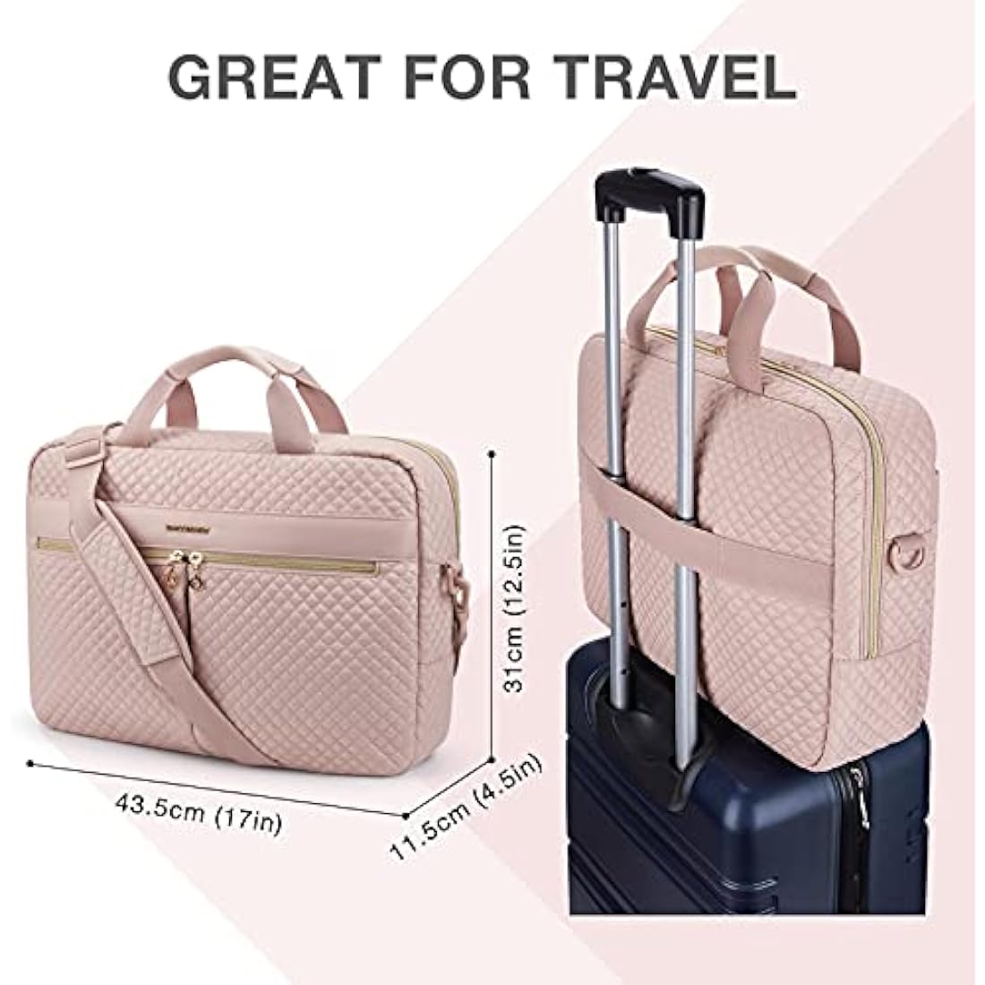 bagsmart 17.3 Inch Laptop Bag, Briefcase for Women Large Laptop Case Computer Bag Office Travel Business, Pink