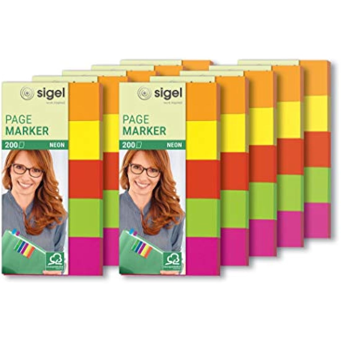 SIGEL HN655 Index Page Markers, Orange/Yellow/Red/Green/Pink 200 strips (pack of 10)