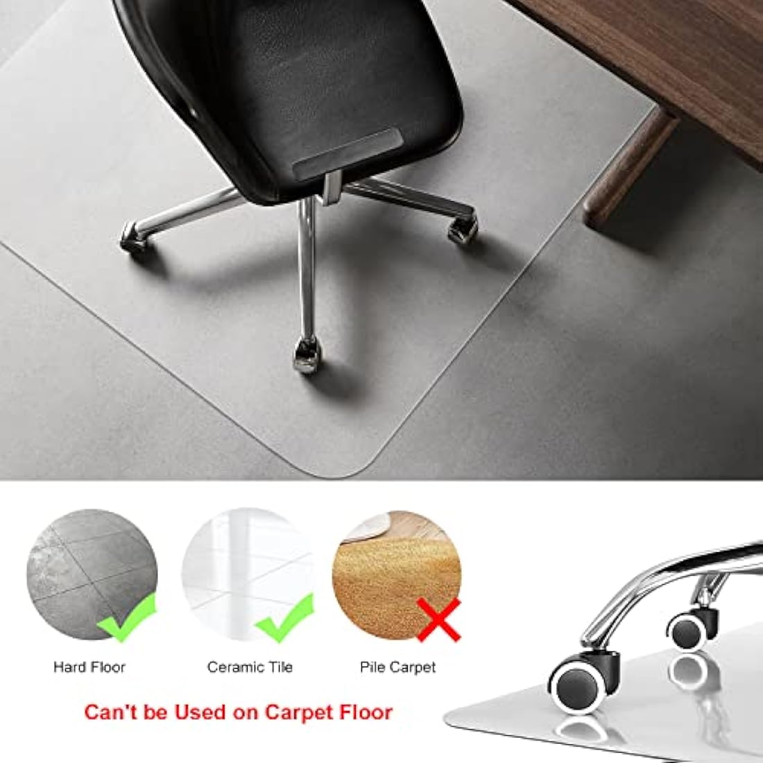Kuyal Clear Chair mat for Hard Floors 90x120cm (3'x4') Transparent Floor Mats Wood/Tile Protection Mat for Office & Home