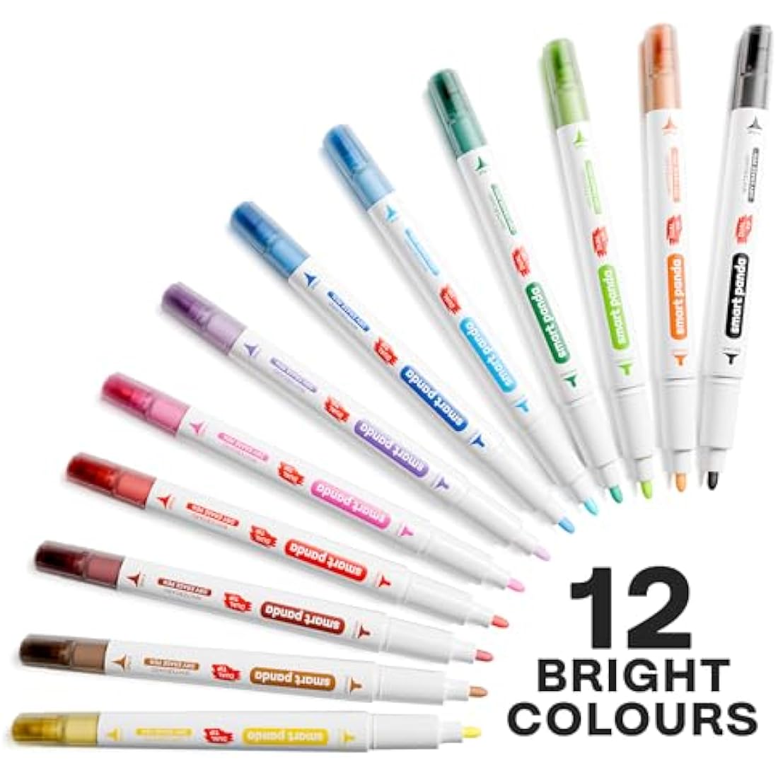 Smart Panda 12 Whiteboard Pens Dual Tip, Thin White Board Markers Erasable, Broad and Fine – Dry Erase Marker Pens, Colour Dry Wipe Markers